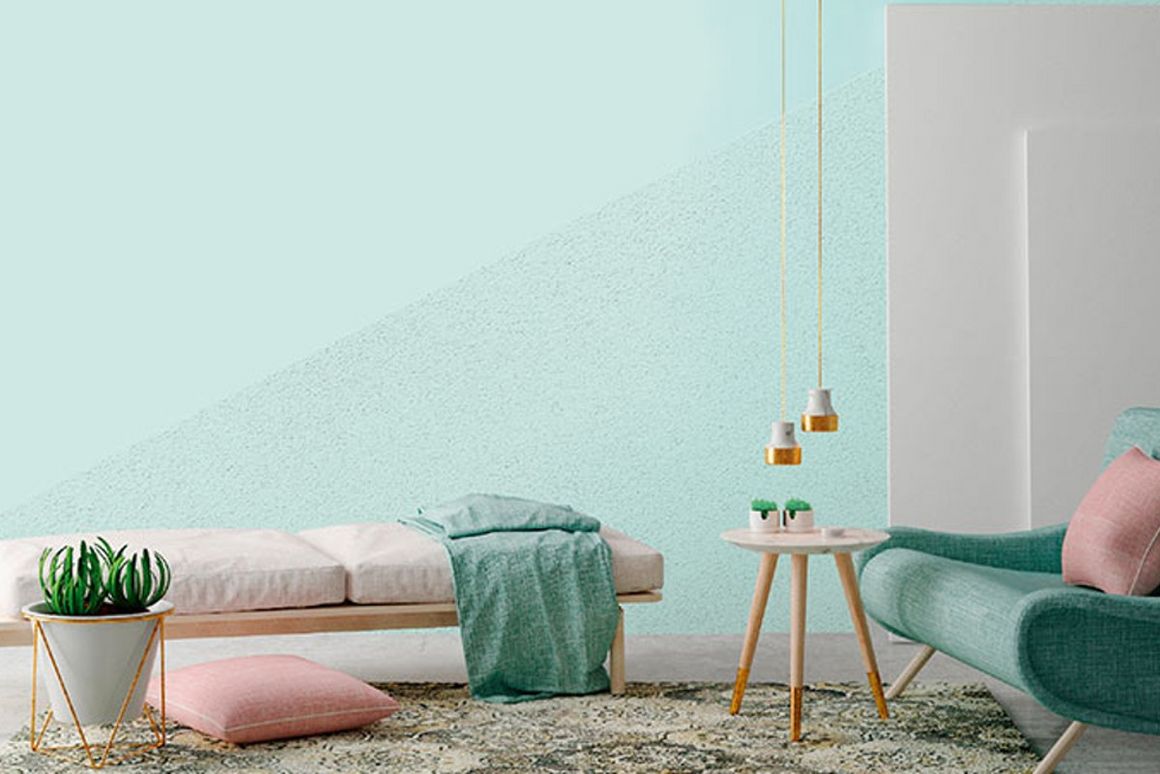 Wohnzimmer mit mintfarbener Wand